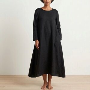 Bryn Walker Heavyweight Linen Long Sleeve Shift Dress Black XL
